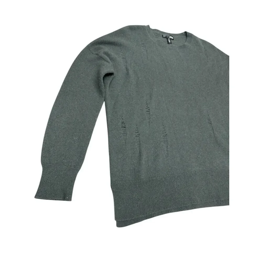 AQUA 100% Cashmere Distressed Sweater XS Green Slouchy Pullover Soft Knit - Picture 4 of 11